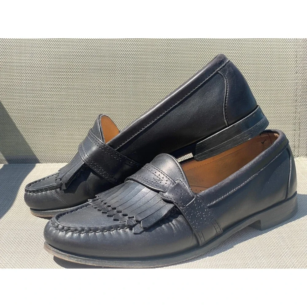 Allen Edmonds Springvale Mens Black Leather Kiltie Loafers Dress Shoes Size 9